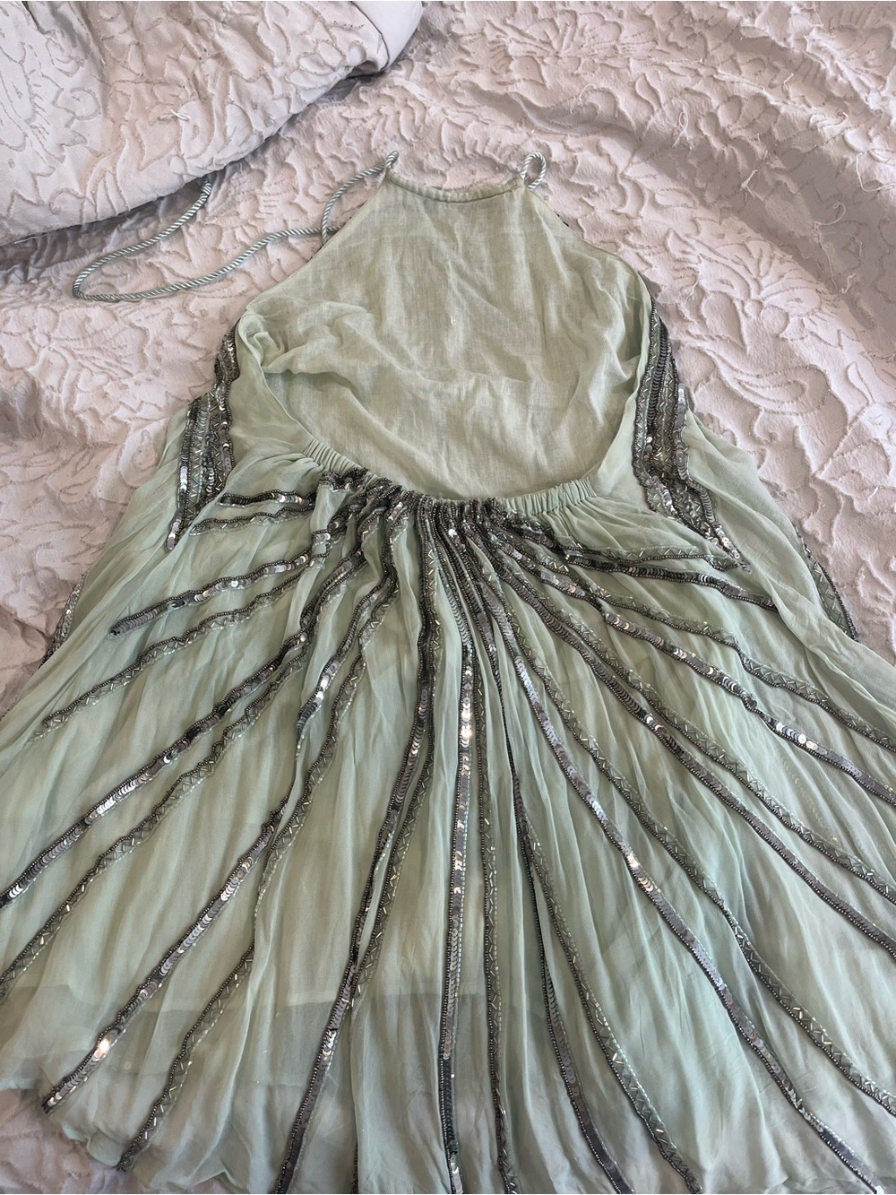 Free People Pale Mint Green Sequin-Striped Mini Dress - Picture 2 of 4